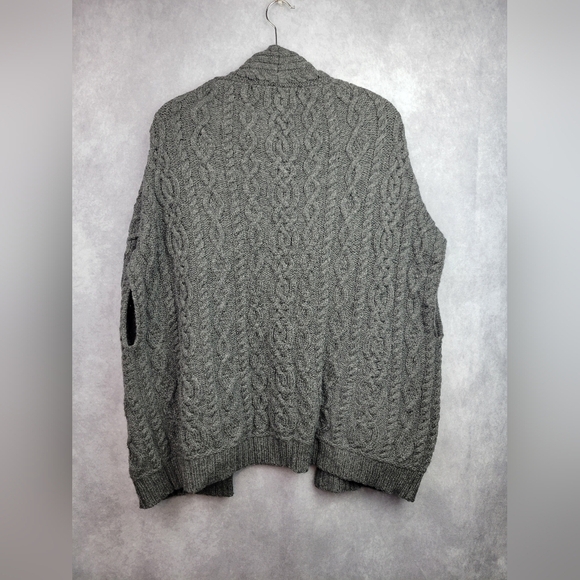 Aran Crafts Merino Wool Chunky Cable Knit Open Front Cardigan‎ Sweater Grey M/L - Picture 5 of 9